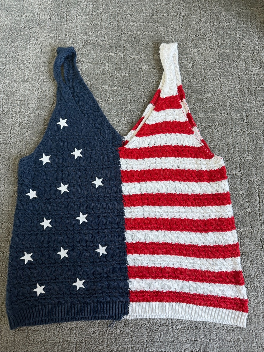 Patriotic Red & Navy Star Stripe Knit Tank Sweater